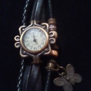 Viger Bracelet Women's Watch, Butterfly Charm Faux Leather Beads Boho Quartz